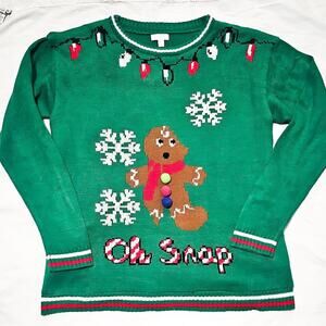 Charming Charlie Knit Oh Snap Gingerbread Christmas Sweater size XL